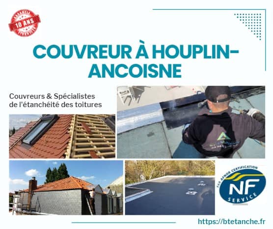 Flyer avec des photos de chantiers réalisés, représentant l'entreprise de couverture BT'Étanche à Houplin-Ancoisne