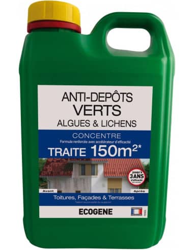 Nettoyant toiture Ecogene anti-dépôts verts algues et lichens
