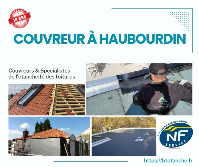 Flyer avec des photos de chantiers réalisés, représentant l'entreprise de couverture BT'Étanche à Haubourdin