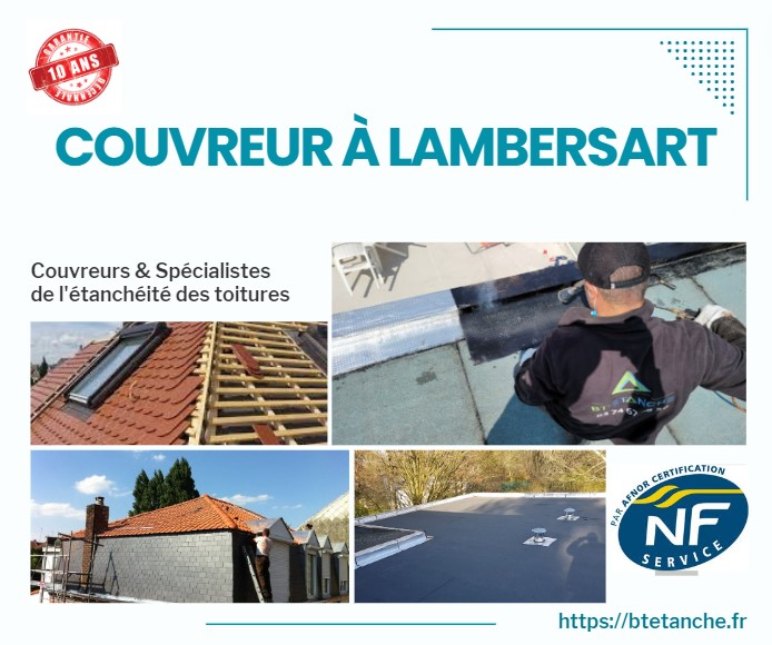 Flyer avec des photos de chantiers réalisés, représentant l'entreprise de couverture BT'Étanche à Lambersart