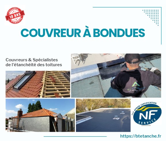 Flyer avec des photos de chantiers réalisés, représentant l'entreprise de couverture BT'Étanche à Bondues