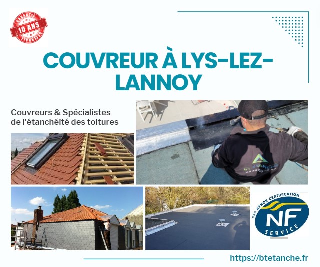 Flyer avec des photos de chantiers réalisés, représentant l'entreprise de couverture BT'Étanche à Lys-lez-Lannoy