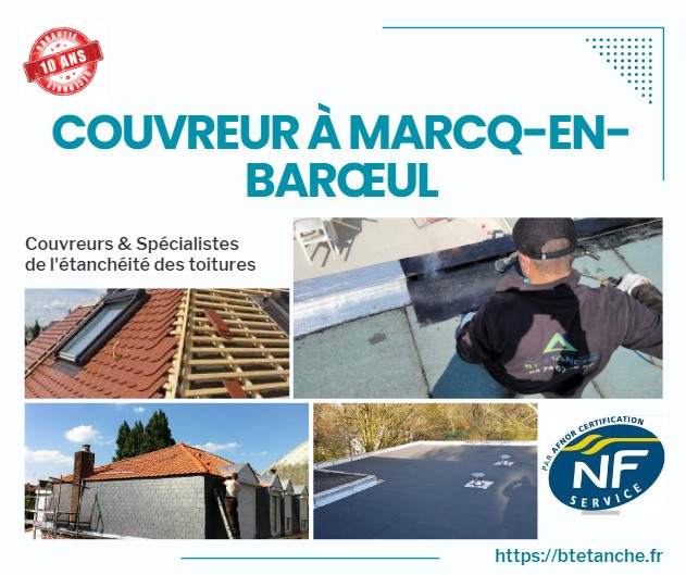 Flyer avec des photos de chantiers réalisés, représentant l'entreprise de couverture BT'Étanche à Marcq-en-Barœul