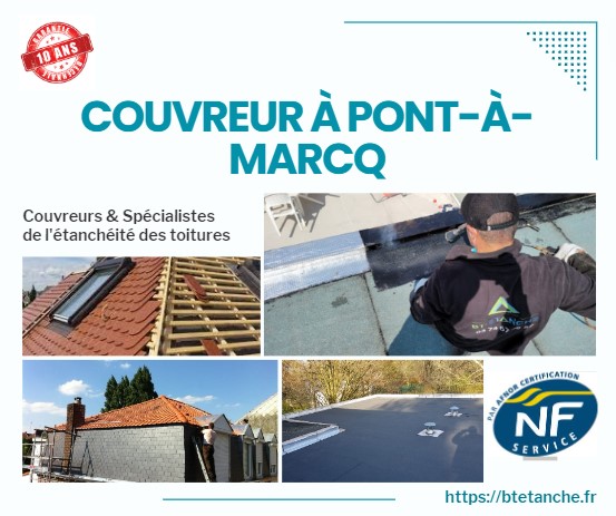 Flyer avec des photos de chantiers réalisés, représentant l'entreprise de couverture BT'Étanche à Pont-à-Marcq