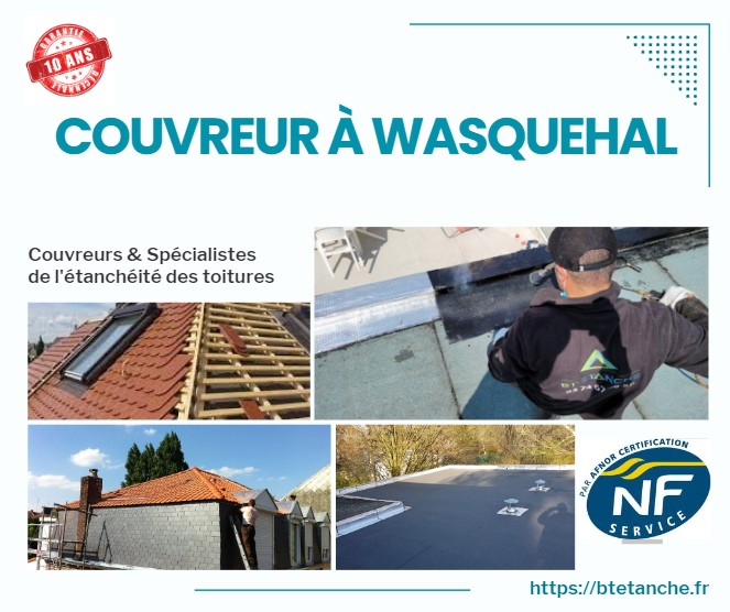 Flyer avec des photos de chantiers réalisés, représentant l'entreprise de couverture BT'Étanche à Wasquehal