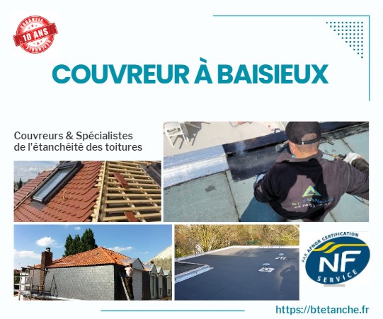 Flyer avec des photos de chantiers réalisés, représentant l'entreprise de couverture BT'Étanche à Baisieux