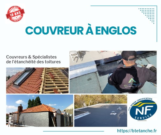 Flyer avec des photos de chantiers réalisés, représentant l'entreprise de couverture BT'Étanche à Englos