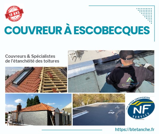 Flyer avec des photos de chantiers réalisés, représentant l'entreprise de couverture BT'Étanche à Escobecques