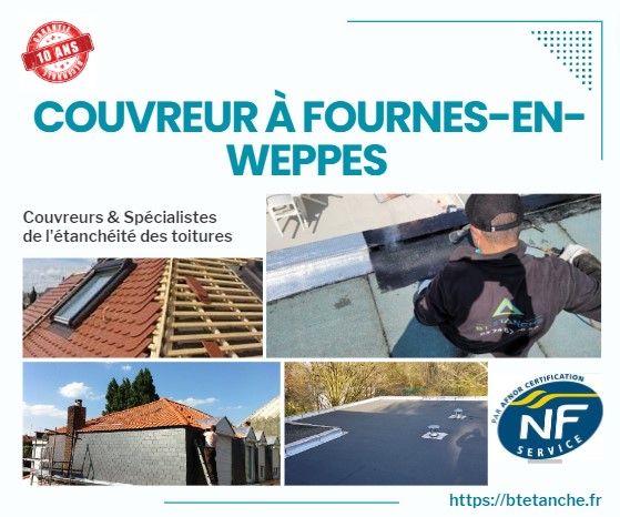 Flyer avec des photos de chantiers réalisés, représentant l'entreprise de couverture BT'Étanche à Fournes-en-Weppes