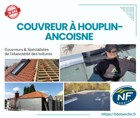 Flyer avec des photos de chantiers réalisés, représentant l'entreprise de couverture BT'Étanche à Houplin-Ancoisne