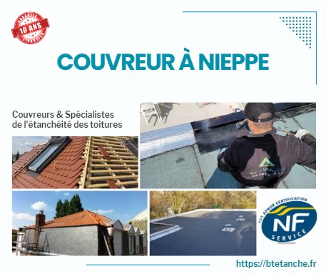 Flyer avec des photos de chantiers réalisés, représentant l'entreprise de couverture BT'Étanche à Nieppe