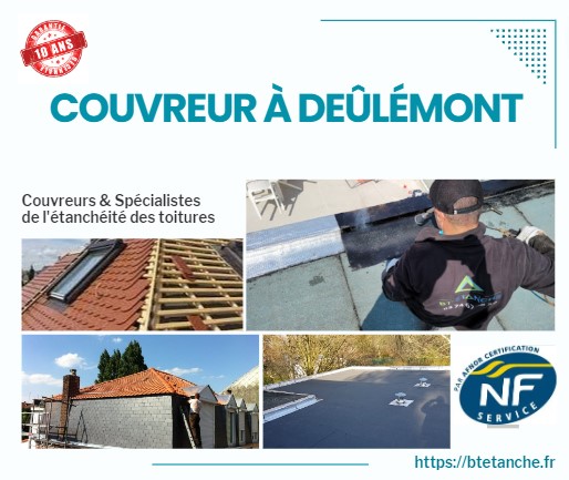 Flyer avec des photos de chantiers réalisés, représentant l'entreprise de couverture BT'Étanche à Deûlémont