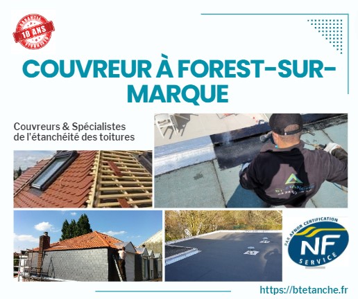 Flyer avec des photos de chantiers réalisés, représentant l'entreprise de couverture BT'Étanche à Forest-sur-Marque