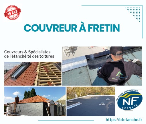 Flyer avec des photos de chantiers réalisés, représentant l'entreprise de couverture BT'Étanche à Fretin