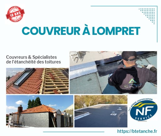 Flyer avec des photos de chantiers réalisés, représentant l'entreprise de couverture BT'Étanche à Lompret