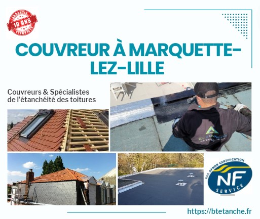 Flyer avec des photos de chantiers réalisés, représentant l'entreprise de couverture BT'Étanche à Marquette-lez-Lille