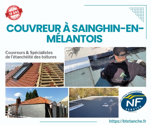 Flyer avec des photos de chantiers réalisés, représentant l'entreprise de couverture BT'Étanche à Sainghin-en-Mélantois