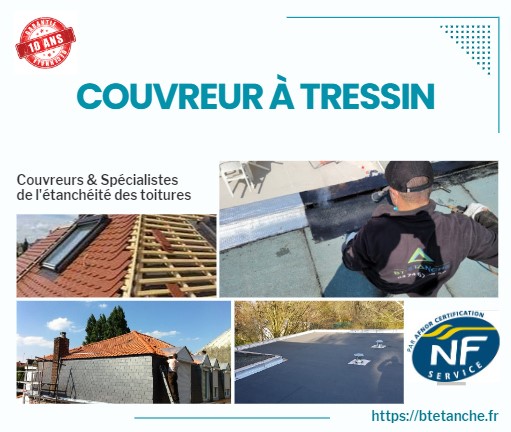 Flyer avec des photos de chantiers réalisés, représentant l'entreprise de couverture BT'Étanche à Tressin