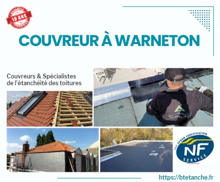 Flyer avec des photos de chantiers réalisés, représentant l'entreprise de couverture BT'Étanche à Warneton