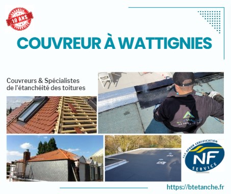 Flyer avec des photos de chantiers réalisés, représentant l'entreprise de couverture BT'Étanche à Wattignies