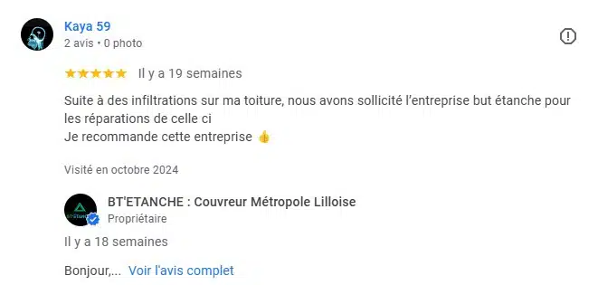 Avis sur Google Business Profile du client Kaya59